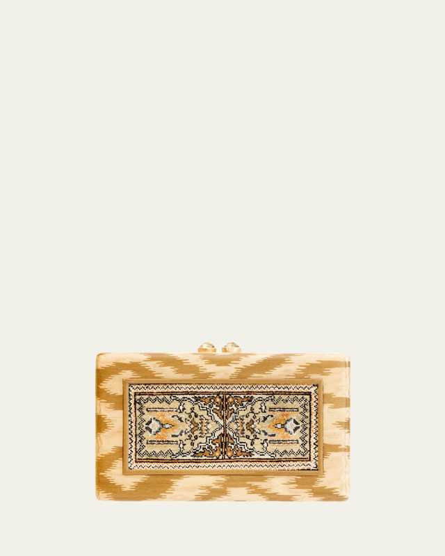 18K Yellow Gold Marquetry Silk Carpet Clutch with Prasiolite